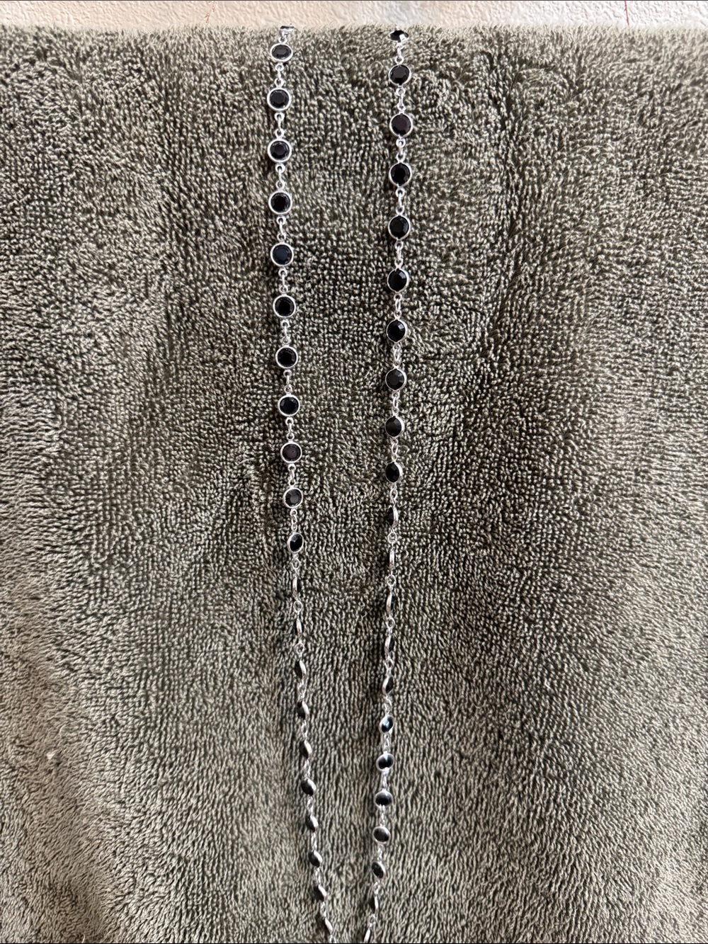 Touchstone Crystal Silver Long Beaded Necklace with Black Stones - Women Jewelry